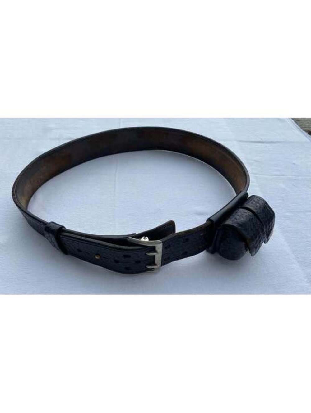 Vintage Black Leather Police Belt with Double Pouch 40